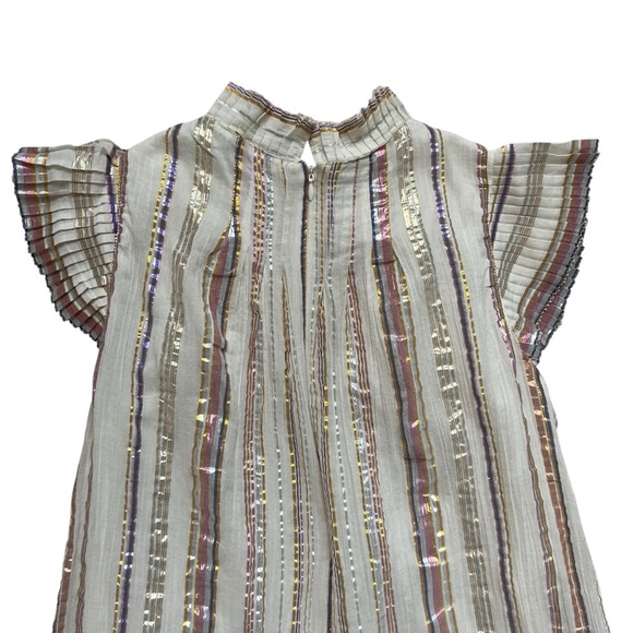 Sea New York Harriet Ruffle Metallic Shimmer Tiered Cream Dress Size 10 - Picture 7 of 13